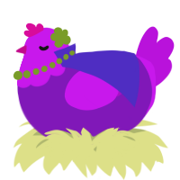 A violet and amethyst chicken with a head pattern