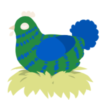 A viridian and ultramarine chicken with a bar pattern
