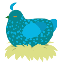 Cie, a teal and cerulean chicken with a speckle pattern