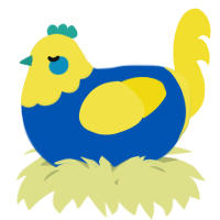 A ultramarine and yellow chicken with a head pattern