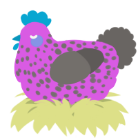 A orchid and grey chicken with a speckle pattern
