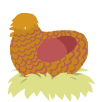 A ochre and red chicken with a lace pattern