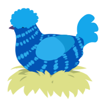 A ultramarine and sky chicken with a bar pattern