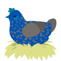Neptune, a ultramarine and grey chicken with a speckle pattern