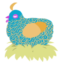 A cerulean and honey chicken with a double-lace pattern