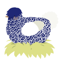 A navy and white chicken with a double-lace pattern