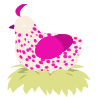 lychee, a cream and fuchsia chicken with a speckle pattern