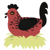 Akatsuki, a red and black chicken with a half-lace pattern