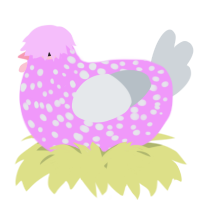 A lavender and mist chicken with a speckle pattern