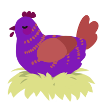 A violet and red chicken with a half-bar pattern