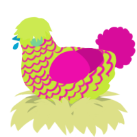 A lime and fuchsia chicken with a lace pattern