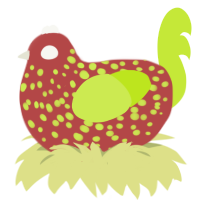 A red and lime chicken with a speckle pattern