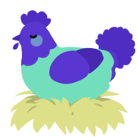 A mint and indigo chicken with a head pattern