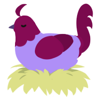 A lilac and wine chicken with a head pattern