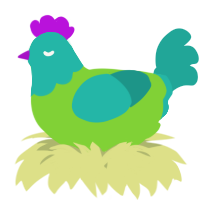 A grass and turquoise chicken with a head pattern