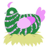A viridian and lavender chicken with a bar pattern