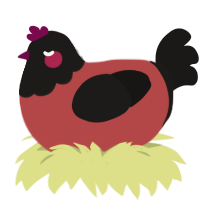 A red and sable chicken with a head pattern