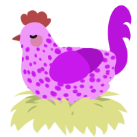 A lavender and amethyst chicken with a speckle pattern