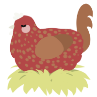A red and brown chicken with a speckle pattern