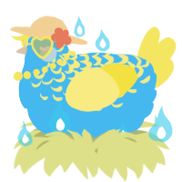 A sky and yellow chicken with a half-lace pattern