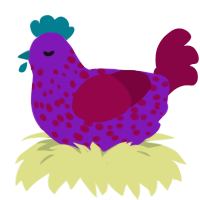 CluckyCluckyClicks, a violet and maroon chicken with a speckle pattern