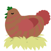 A brown and red chicken with a bar pattern