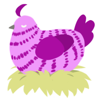 A lavender and plum chicken with a bar pattern