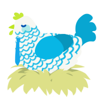 A white and cerulean chicken with a lace pattern