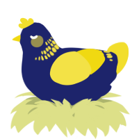 A navy and yellow chicken with a neck-band pattern