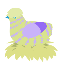 A lemon and lilac chicken with a bar pattern