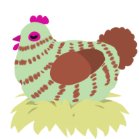 A gluppy and russet chicken with a bar pattern