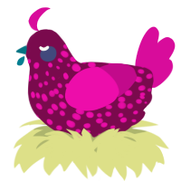 A wine and fuchsia chicken with a speckle pattern