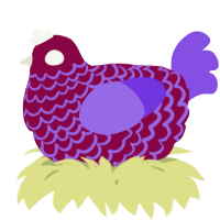 A maroon and blurple chicken with a lace pattern
