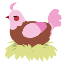 A russet and pink chicken with a head pattern