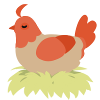 A beige and vermilion chicken with a head pattern