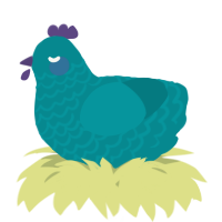 A teal chicken with a lace pattern