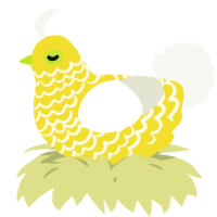 A yellow and white chicken with a lace pattern