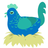A sapphire and turquoise chicken with a half-lace pattern