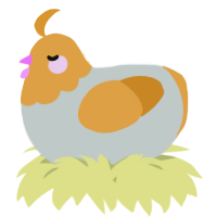 A silver and orange chicken with a head pattern