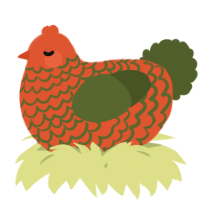 A vermilion and olive chicken with a lace pattern