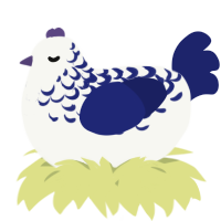 A white and navy chicken with a half-lace pattern
