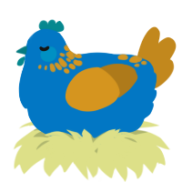 A sapphire and ochre chicken with a neck-speckle pattern