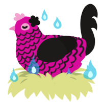 A fuchsia and sable chicken with a lace pattern
