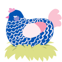 A ultramarine and rose chicken with a lace pattern