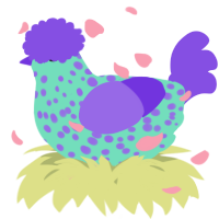A mint and blurple chicken with a speckle pattern