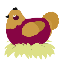 A maroon and gold chicken with a head pattern