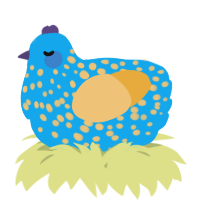 A sky and honey chicken with a speckle pattern