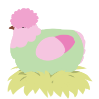 A gluppy and pink chicken with a head pattern