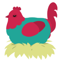 A turquoise and crimson chicken with a head pattern