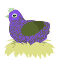 Art Souvenir, a blurple and olive chicken with a double-lace pattern